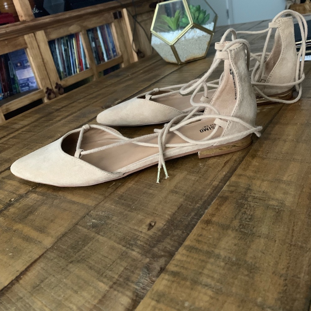 Nude Faux Suede Pointed Toe Flats